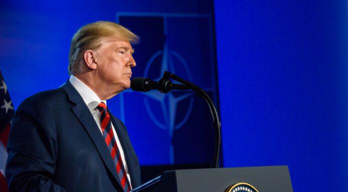 Trump NATO Speech at Podium